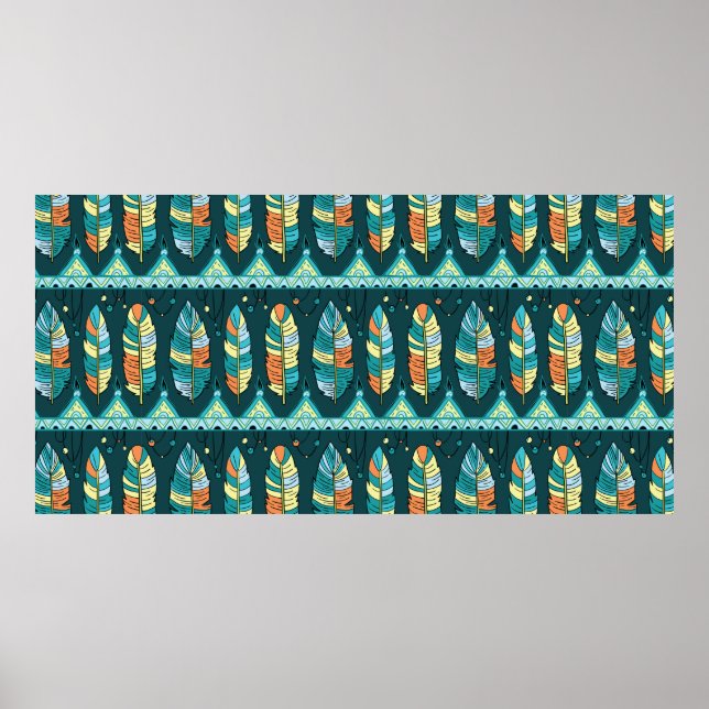 Seamless feather pattern background. Endless colou Poster (Front)