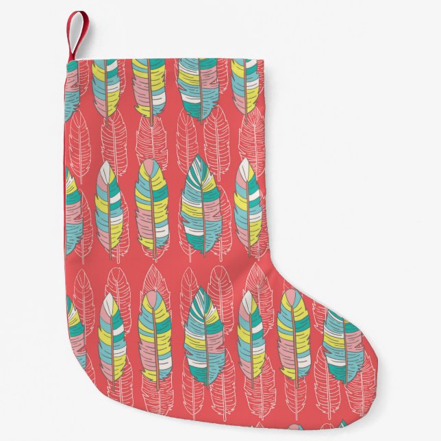 Seamless feather pattern background. Endless colou Small Christmas Stocking (Front)
