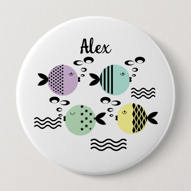 Seamless fish abstract scandinavian modern marine  10 cm round badge (Front)