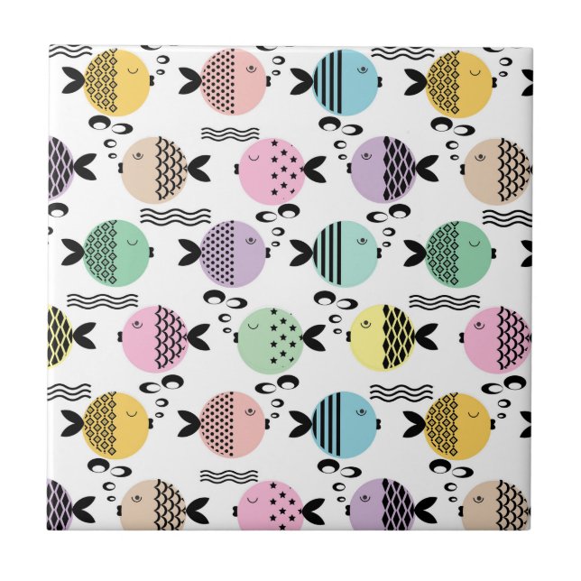 Seamless fish abstract scandinavian modern marine ceramic tile (Front)