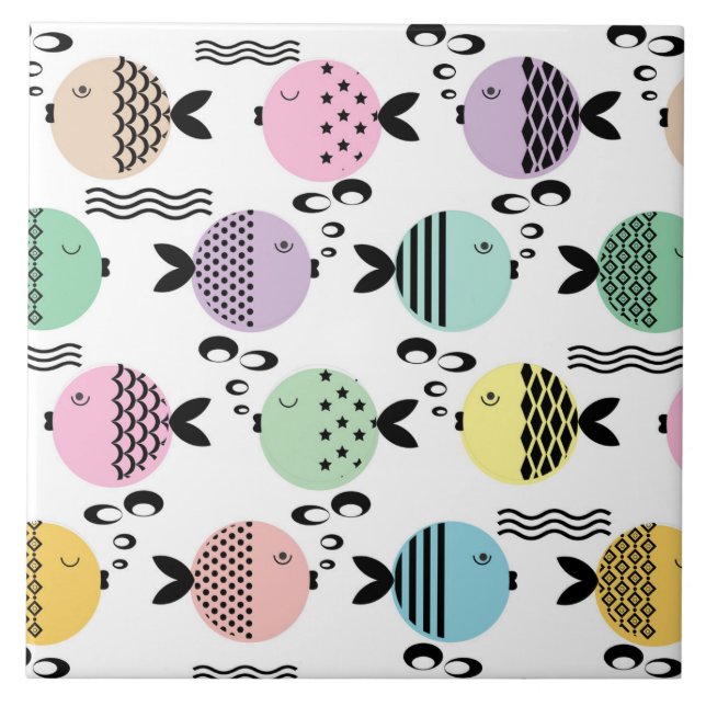 Seamless fish abstract scandinavian modern marine ceramic tile (Front)