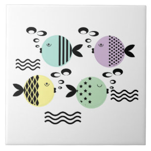 Seamless fish abstract scandinavian modern marine  ceramic tile