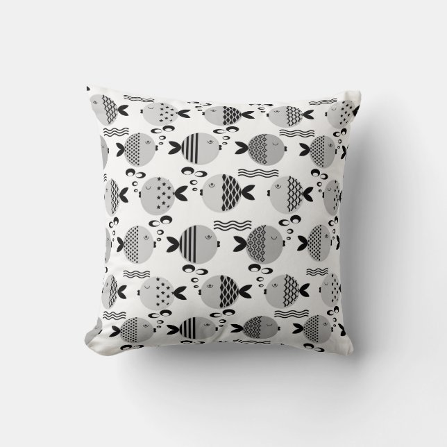 Seamless fish abstract scandinavian modern marine  cushion (Front)