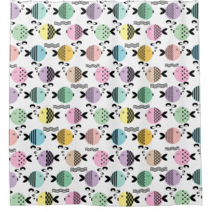 Seamless fish abstract scandinavian modern marine shower curtain