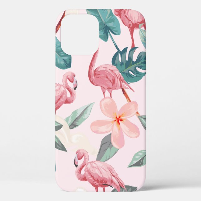 seamless flamingos and tropical flowers illustrati Case-Mate iPhone case (Back)