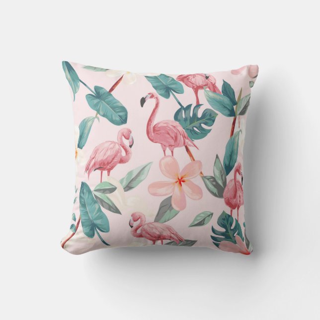 seamless flamingos and tropical flowers illustrati cushion (Front)