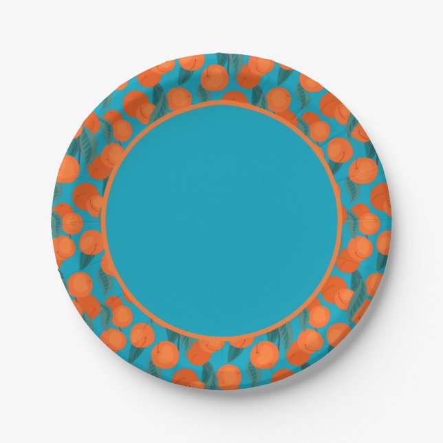 Seamless flat pattern with peaches on branches   paper plate (Front)