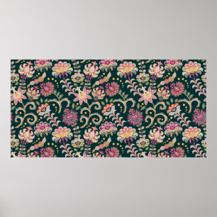 Seamless floral background. Pink flowers and leafs Poster
