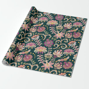 Seamless floral background. Pink flowers and leafs Wrapping Paper