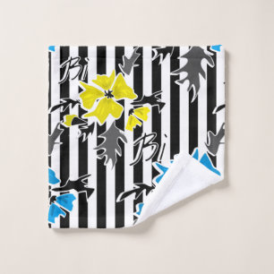 Seamless floral blue yellow flowers grey leaves st bath towel set