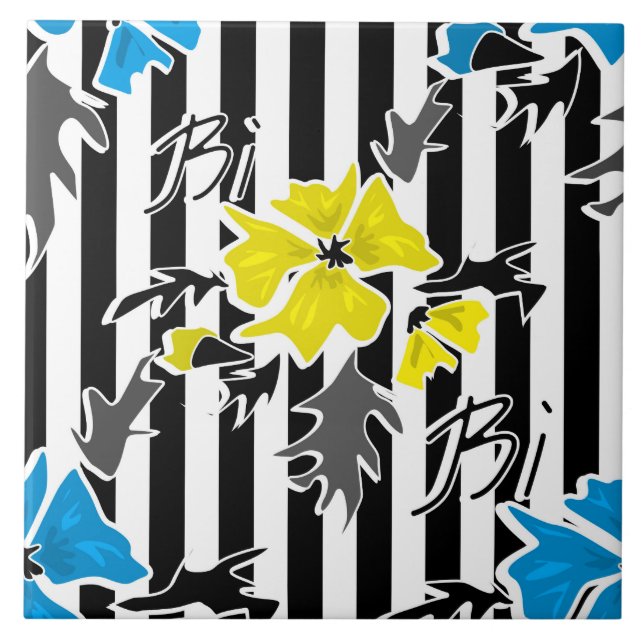 Seamless floral blue yellow flowers grey leaves st ceramic tile (Front)