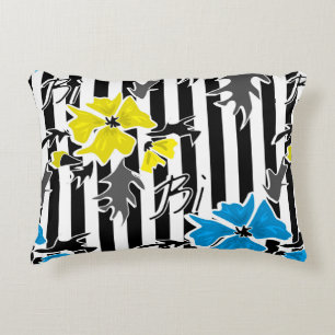 Seamless floral blue yellow flowers grey leaves st decorative cushion