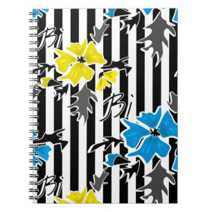 Seamless floral blue yellow flowers grey leaves st notebook