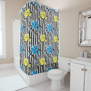 Seamless floral blue yellow flowers grey leaves st shower curtain