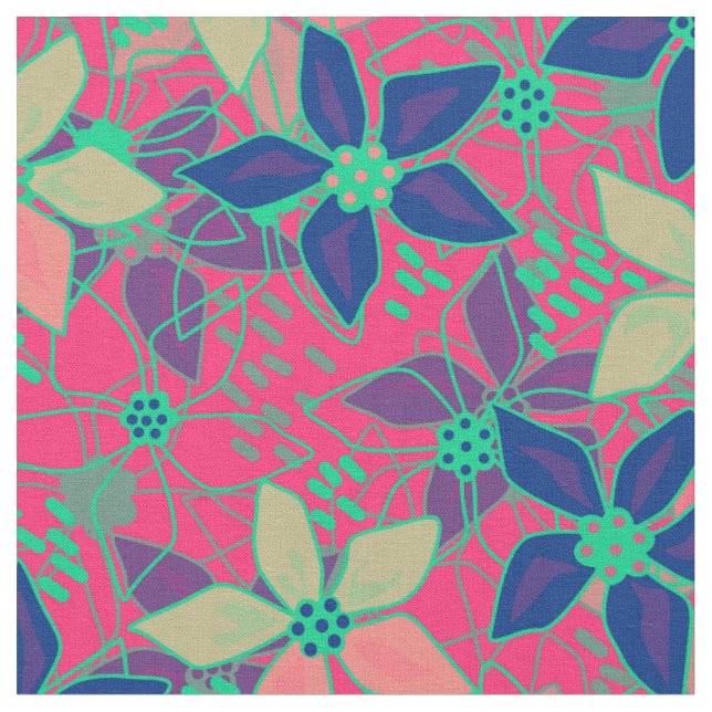 Seamless floral flowers pattern bright summer red fabric (Close Up)