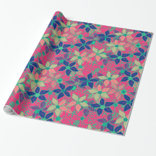 Seamless floral flowers pattern bright summer red wrapping paper