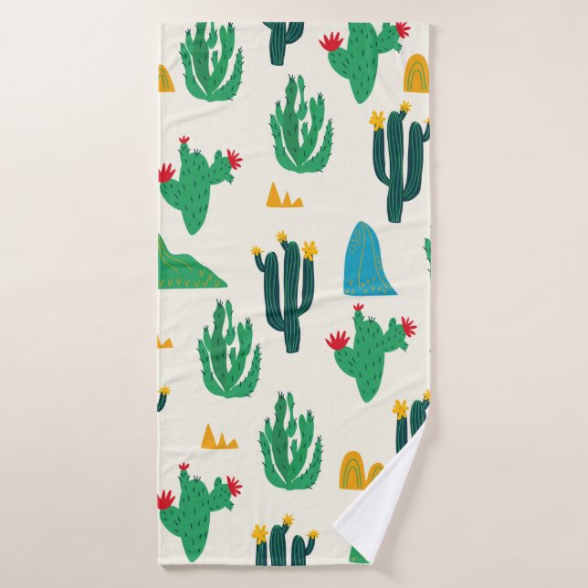 Seamless floral natural abstract cactus pattern on bath towel (Bath Towel)