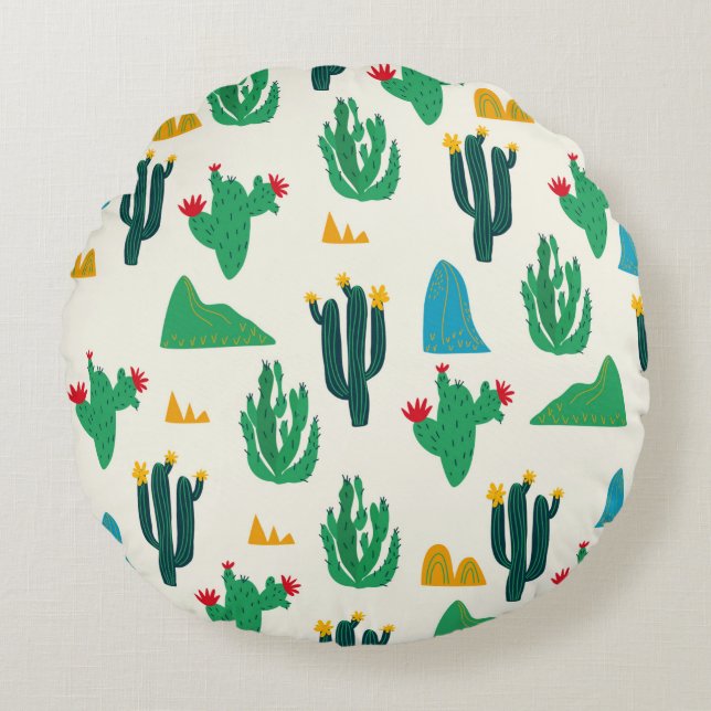 Seamless floral natural abstract cactus pattern on round cushion (Front)
