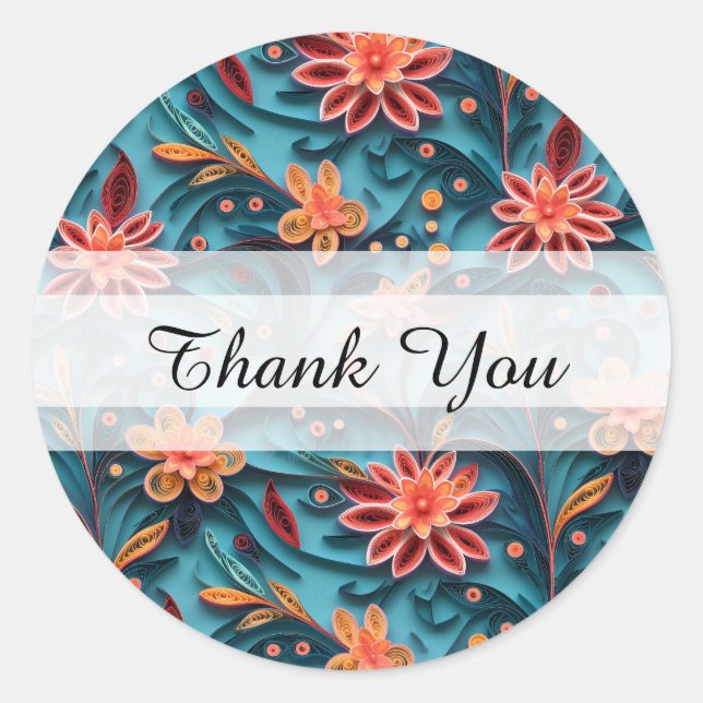 Seamless floral paper pattern Thank You Stickers (Front)