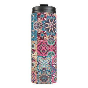 Seamless floral patchwork pattern. Vintage chequer Thermal Tumbler