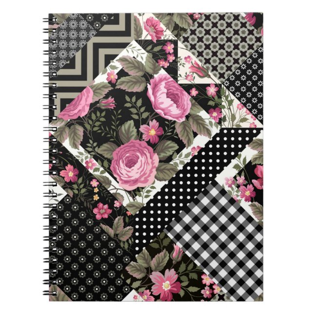 seamless floral patchwork pattern with geometrical notebook (Front)