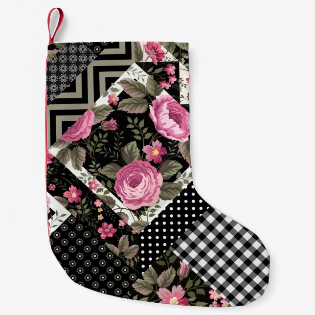 seamless floral patchwork pattern with geometrical small christmas stocking (Front)