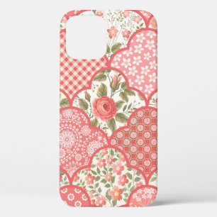 seamless floral patchwork pattern with roses in pa iPhone 12 case