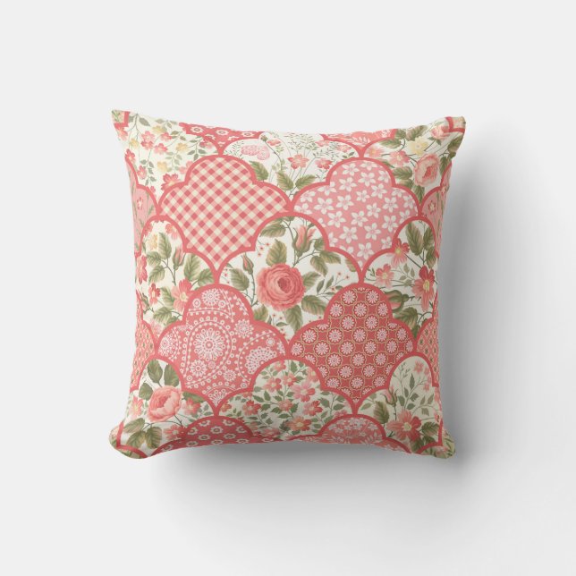 seamless floral patchwork pattern with roses in pa cushion (Front)