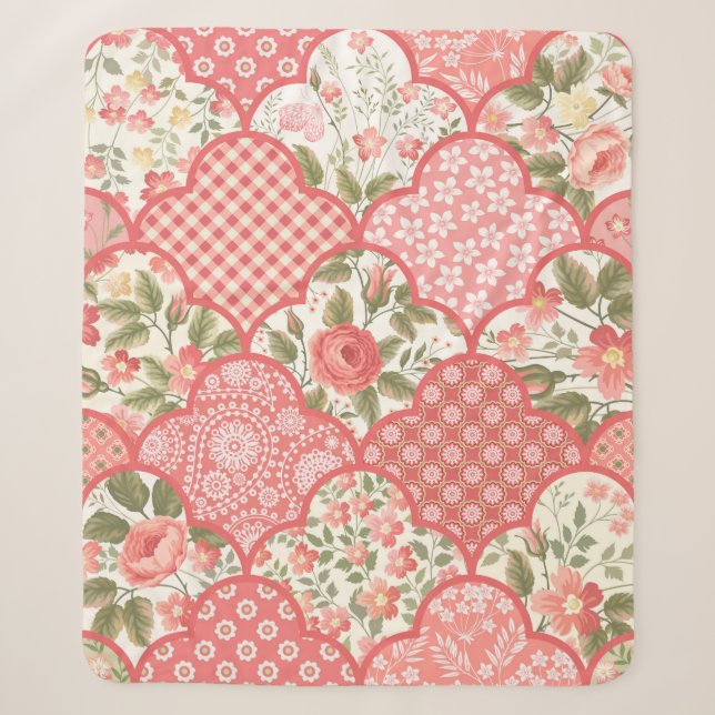 seamless floral patchwork pattern with roses in pa sherpa blanket (Front)