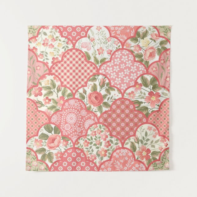 seamless floral patchwork pattern with roses in pa tapestry (Front)