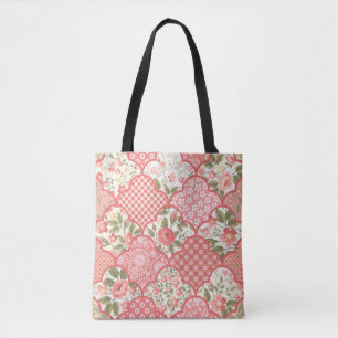 seamless floral patchwork pattern with roses in pa tote bag