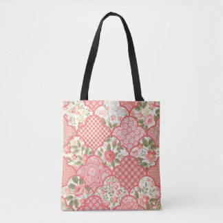 seamless floral patchwork pattern with roses in pa tote bag