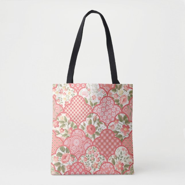 seamless floral patchwork pattern with roses in pa tote bag (Front)