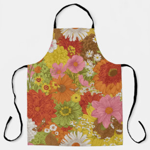Seamless floral pattern 70s. Autumn flowers and bu Apron