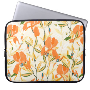 Seamless floral pattern. Arrangement orange iris f Laptop Sleeve