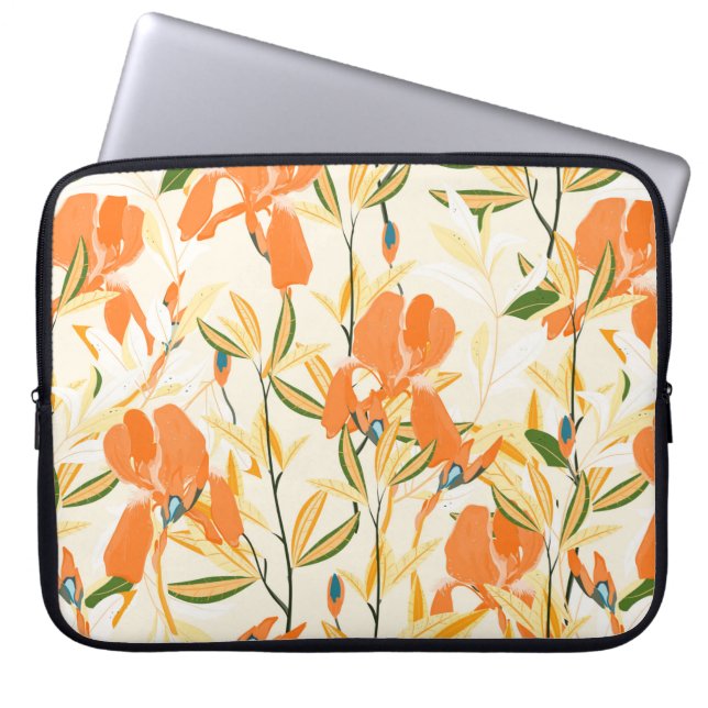Seamless floral pattern. Arrangement orange iris f Laptop Sleeve (Front)