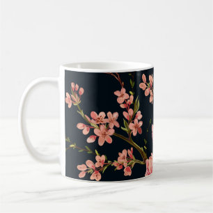 Seamless floral pattern background with hand drawn coffee mug