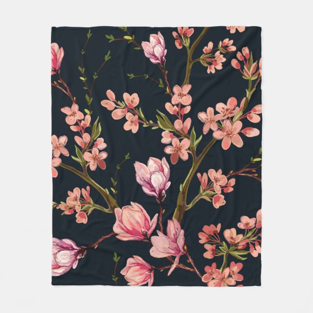Seamless floral pattern background with hand drawn fleece blanket (Front)