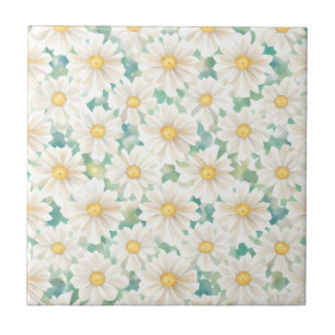 Seamless Floral Pattern Daisy Flowers Ceramic Tile