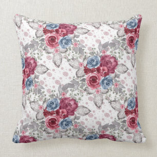 Seamless Floral Pattern - Dusty Blue and Burgundy  Cushion