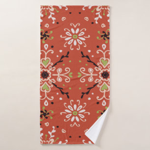 Seamless floral pattern folk colourful flowers and bath towel