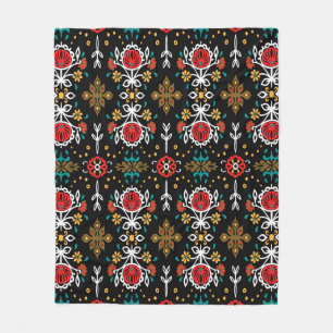 Seamless floral pattern folk colourful flowers and fleece blanket