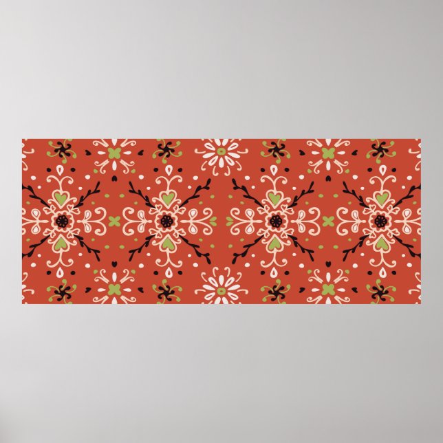 Seamless floral pattern folk colourful flowers and poster (Front)