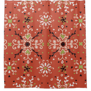 Seamless floral pattern folk colourful flowers and shower curtain