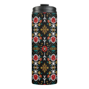Seamless floral pattern folk colourful flowers and thermal tumbler