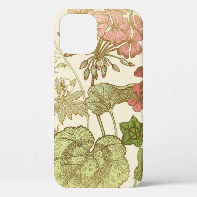 Seamless floral pattern. Green foliage,  pink gera Case-Mate iPhone Case (Back)