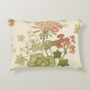 Seamless floral pattern. Green foliage, pink gera Decorative Cushion