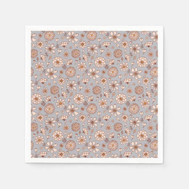 Seamless Floral pattern grey Napkin (Front)