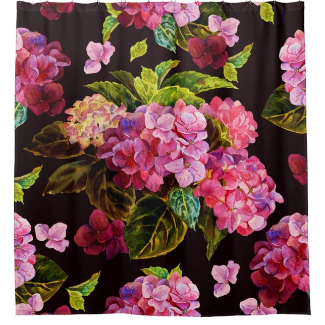 Seamless floral pattern. Hydrangea on a on a dark  Shower Curtain (Front)