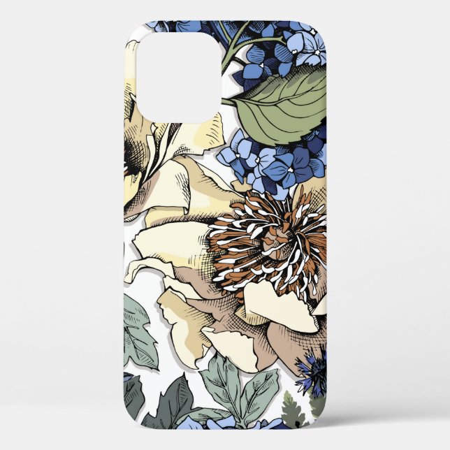 Seamless floral pattern. Hydrangea,  Peony,  wildf Case-Mate iPhone Case (Back)